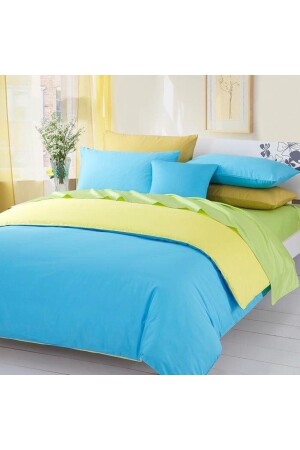 Bettbezug-Set aus Baumwollsatin in King-Size-Größe, türkis-gelb, bkkingturkuaz - METİNEV