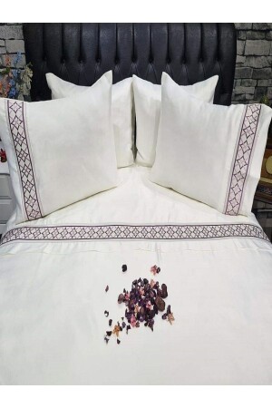Bettbezug-Set aus Baumwollsatin mit Stickerei nkş5486 - Çeyizci Sokağı