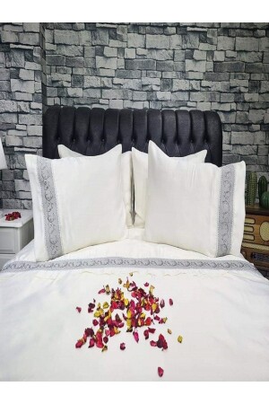 Bettbezug-Set aus Baumwollsatin mit Stickerei nkş5486 - Çeyizci Sokağı