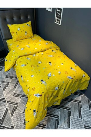 Bettbezug-Set für Teenagerzimmer mit elastischen Laken aus 100 % Baumwolle, Space Yellow - Violacasa