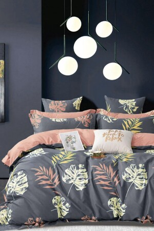 Bettbezug-Set mit Spannbettlaken, Double Leaf Grey iqon066 - İQON