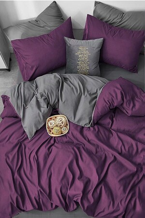 Bettbezug-Set mit Spannbettlaken, Double Plum – Grau FLR5657 - İQON