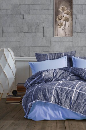 - Bettbezug-Set mit Spannbettlaken, Einzelkaro – Blau GRM0025 - GARDEN ROOM