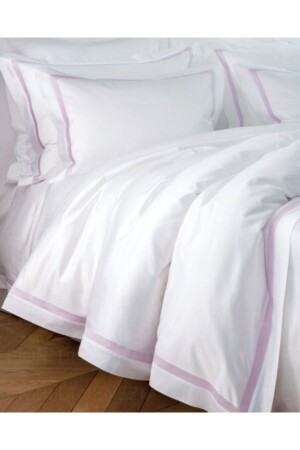 Bettwäsche-Set aus Seiden-Flieder, gestreift, King-Size-Baumwollsatin, Battk - METİNEV