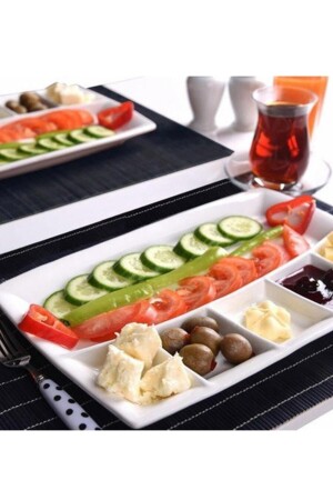 Beyaz 6 Bölmeli Seramik Kahvaltı Tabağı BST-CKR-3040 - Hera