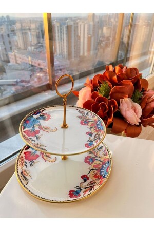 Beyaz Çiçek Desenli 2 Katlı Pasta Kurabiyelik bc2kk - PONCİKPAZAR