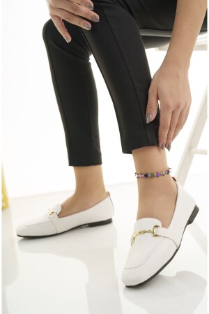 Beyaz Kadın Babet Toka Detaylı Şık Ortopedik Günlük Ayakkabı ZA1029 - 3
