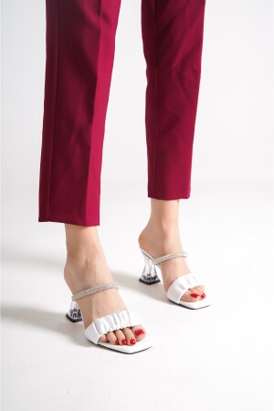 Beyaz Kadın Kıvrım Şeritli Taşlı Şeffaf Topuklu Sandalet Terlik Wsb0422 WSB0422 - 3