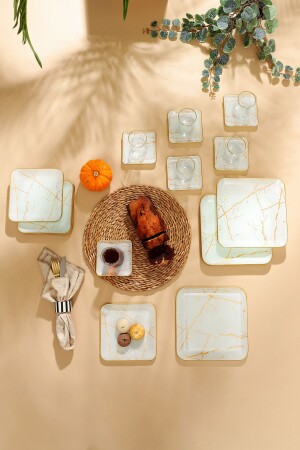 Beyaz Mermer Kare 24 Prç Çay Seti Beyaz mermer 24 prç çay seti - GÜRCÜGLASS