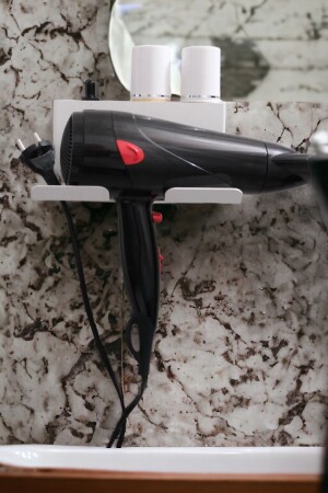 Beyaz Metal Yapışkanlı Saç Kurutma Askısı Yapışkanlı Banyo Düzenleyici Organizer Fön Makinelik Mt83b - Risingmaber