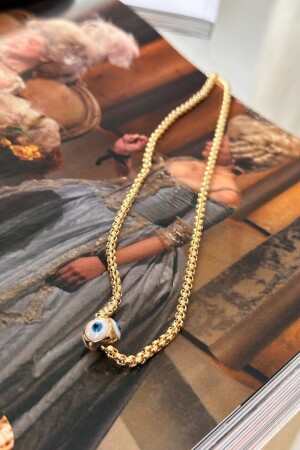 Beyaz Mineli Nazar Detaylı Sık Zincirli Kolye - Trendy Butik