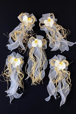 Beyaz Orkide Bohça Süsü- Gelin Damat Çeyiz Düğün Nikah Nişan Konvoy Sünnet Kına Süsü 5 Adet - Zeymerade