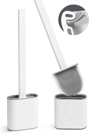 Beyaz Renk Silikon Banyo Tuvalet Klozet Temizleme Fırçası Ve Tutucu Set - Kitchen Beauty