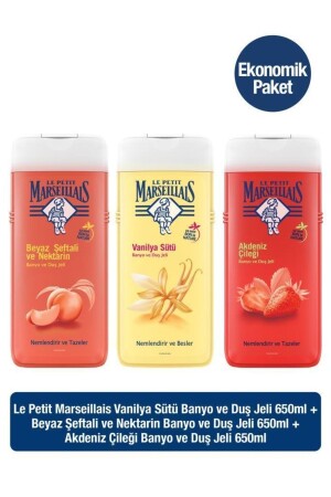 Beyaz Şeftali Ve Nektarin 650 ml Vanilya Sütü 650 ml Akdeniz Çileği Duş Jeli - Le Petit Marseillais