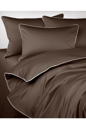 Bieli-Baumwollsatin-Bettbezug-Set für King-Size-Betten, braun und weiß, Kahvemking4 - METİNEV
