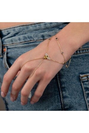 Bienenfigur aus Emaille und Stein, 14 Karat Gold, Shahmaran Blk0307, ​​EEJBLK0307 - Elef Takı