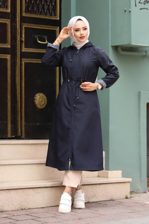 Bileği Çizgili Kapüşonlu Trençkot - Suffemoda