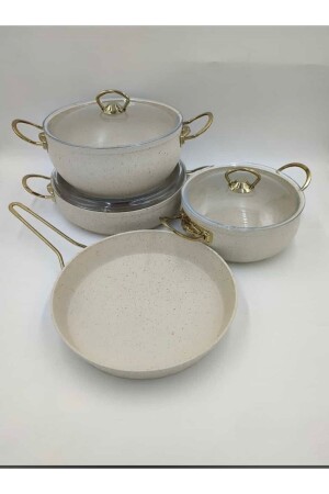 Bio Granit 7 Parça Küre Gold Tencere Seti Fildişi 23233322211 - Evita