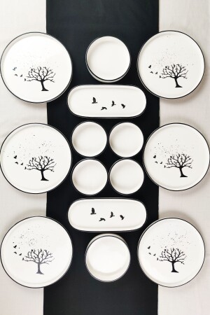 Black Birds 14 Parça 6 Kişilik Kahvaltı Takımı - Sunum Tabağı - Dfn Life