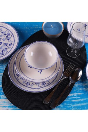 Blue Blanc 24 Parça 6 Kişilik Günlük Yemek Takımı Mavi Krem Klasik Db0775 420 - 1