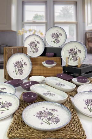 Blue Lily 24 Parça 12 Kişilik Kahvaltı Takımı - Keramika