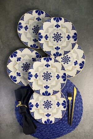 Bluer Mat Altın Yaldızlı 6 Kişilik 21 Cm Pasta Tabağı Takımı PDBLR06PS1234 - porselenden