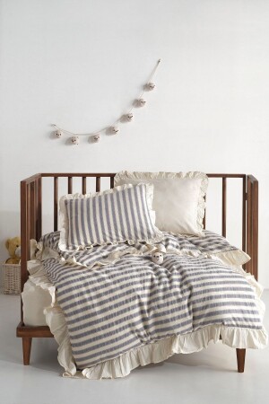 Bluesky Bebe %100 Pamuk Fırfırlı Ipliği Boyalı Nevresim Takımı 100*150 - Macas Home