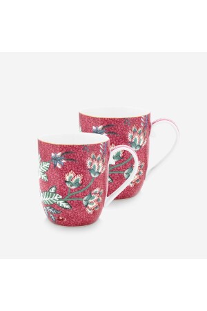 Blumenfest-Tassenset aus rotem Porzellan, 145 ml, 51002327 - Pip Studio