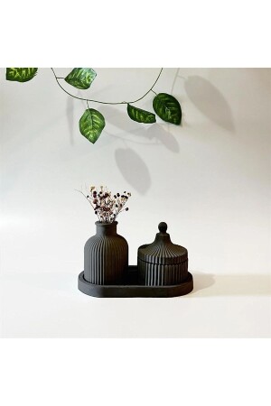 Böhmische Pampas-Vase, Schmuckschatulle, Zuckerdose und Ständer, 3-teilig, skandinavisch, böhmisch, SCHWARZ - Genel Markalar