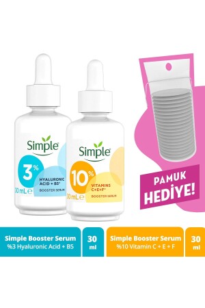 Booster-Serum 10 % Vitamin C+F+E 30 ml + Booster-Serum 3 % Hyaluronsäure + B5 30 ml + Baumwoll-SET. UNI. 3212 - Simple