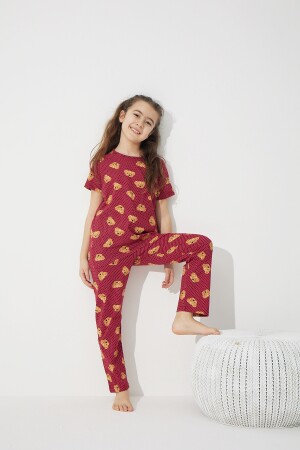 Bordo Ayıcık Desenli Pamuklu Likralı Pijama Takım 7624 - 3