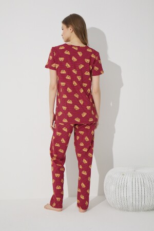 Bordo Ayıcık Desenli Pamuklu Likralı Pijama Takım 7624 - 5