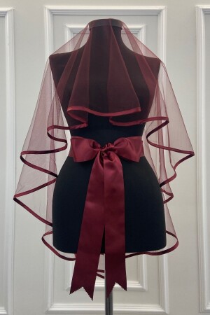 Bordo Biyeli Gelin Duvak Kuşak Eldiven Tam Set Kına Gecesi Düğün Nikah - Zeymerade