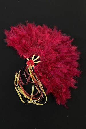 Bordo Gelin Yelpazesi- Ahşap Tüylü Kına Gecesi Yelpazesi- Nedime Sünnet Yelpaze- Büyük Boy Yelpaze - Zeymerade