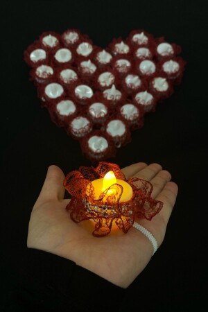 Bordo Ledli Kına Mumu- Nedime El Mumu- Dantel Detaylı 12 Adet - Zeymerade