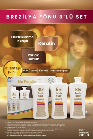 Brasilianisches Föhn-Set mit 3 Stück – Shampoo + Spülung + Keratin 8690127162754 - Bio Keratin Gold