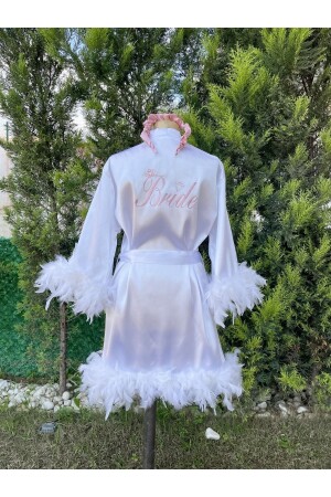 Braut-Morgenkleid voller Federstickerei, Puder mit Krone als Geschenk - Before To Be Bride