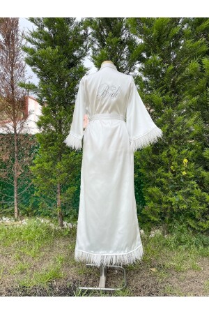 Braut-Morgenmantel mit Straußenfedern an Ärmeln und Saum - Before To Be Bride