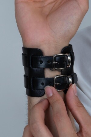 Breites Janitscharen-Ottoman-Lederarmband für Herren mit doppelter Schnalle B30 b30 - Takı Dükkanı