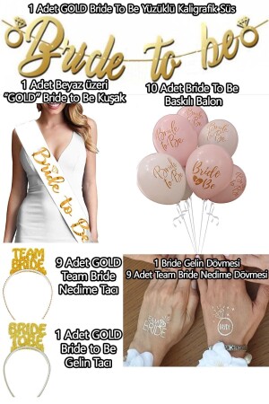 Bride To Be Partisi Seti (1 Kuşak- 10 Balon- 10 Dövme- 10 Taç)team Bride Bekarlığa Veda Konsept Gold - Parti Dolabı