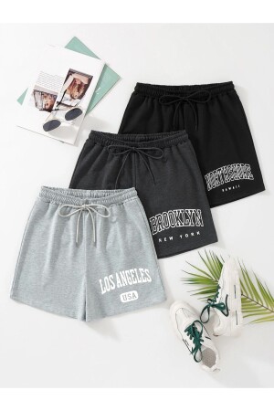 Büyük Beden 3'lü Set(takım) Penye Yazlık Unisex Baskılı Şort - Machetta