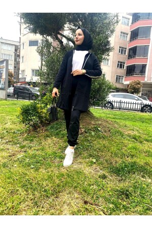 Büyük Beden Tomy Fermuarlı Kapüşonlu Eşofman Takımı Siyah - Cng Moda