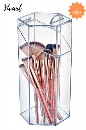Büyük Boy Kapaklı Makyaj Fırça Düzenleme Kutusu Çok Amaçlı Dekoratif Makyaj Organizer - Vivart