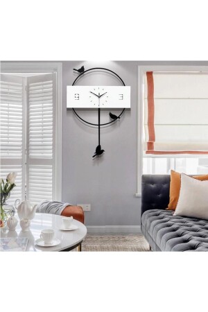 Büyük Yuvarlak Kuş Motifli Sallanan Sarkaçlı Duvar Saati ovlsk01 - CajuArt