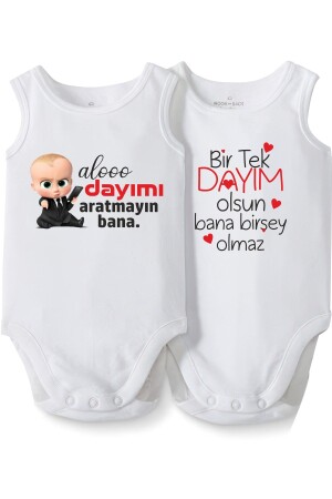 Cactus Baby Dayı Yazılı Bebek Hediye 2 Li Kolsuz Baskılı Pamuk Beyaz Bebek Body cBDAYIM743 - CACTUS COLLECTION