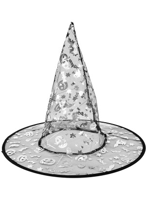 Cadılar Bayramı Cadı Şapkası Balkabağı Kedi Gümüş Desenli Halloween Kostüm Şapka Yetişkin Ve Çocuk - Parti Dolabı