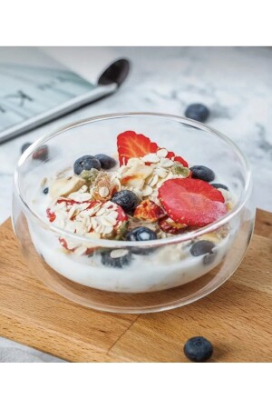 Cam Kase Borosilikat Cam Çift Cidarlı Çorba Tatlı Kasesi 250ml Sunum Kasesi 20cm Kase CİDARLI KASE - M Mimoza Park