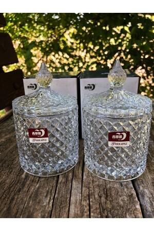 Cam Şekerlik Kesme Kapaklı Modern Lüx Ve Şık Kesme 2 Adet Hacim 300 ml Büyük Boy - Diba Avm