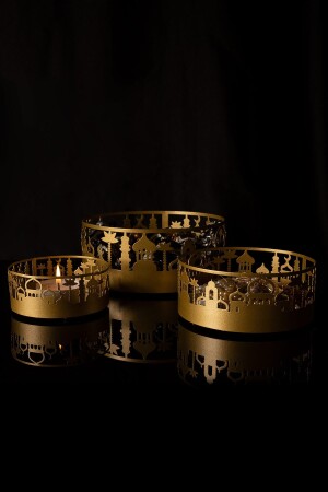 Cami Desenli 3'lü Kase Set Metal Masaüstü Dekor - Ramazan Hediyelik - Dini Ev Dekorasonu - Wamh127 - Wall Art İstanbul