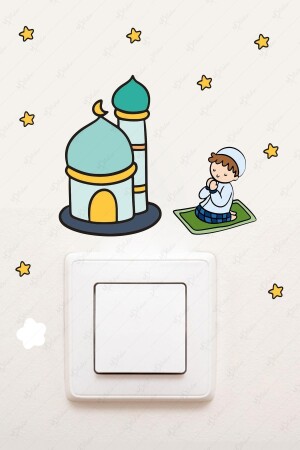 Cami Dua Eden Çocuk Ve Yıldızlar Ramazan Priz Sticker 12 x 12 - 1